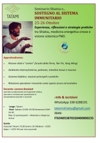 Sostegno al sistema immunitario: esperienze, riflessioni e strategie pratiche - TATAMI ASD -&ldquo;Evento Apos Approved&rdquo;- Roma 25-26 Ottobre 2025