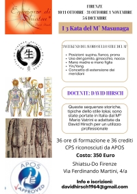 "I Kata del M&deg;Masunaga: le sequenze di Mario Vatrini"- Accademia Shiatsu Do Firenze -&ldquo;Evento Apos Approved&rdquo;- Firenze 10/11 ottobre - 30 novembre/1&deg;dicembre - 5/6 Dicembre 2026