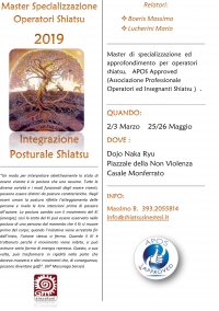 MASTER Specializzazione Operatori Shiatsu -&ldquo;Evento Apos Approved&rdquo;- Casale Monferrato 2/3 Marzo - 25/26 Maggio 2019