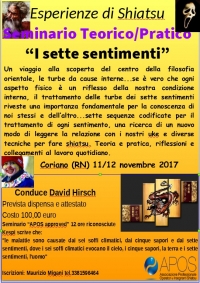 I Sette Sentimenti - Il trattamento Shiatsu nell&rsquo;armonia dei sette sentimenti -&ldquo;Evento Apos Approved&rdquo;- Coriano (Rimini) 11/12 Novembre 2017