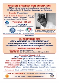 MASTER Shiatsu per Operatori - Affinare la percezione, la valutazione energetica e il trattamento dei 12 Meridiani Masunaga nei 5 elementi -&ldquo;Evento Apos Approved&rdquo;- Verona - 7 week end da Novembre 2020 ad Aprile 2021