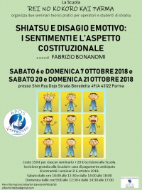 Shiatsu e disagio emotivo: i sentimenti e l'aspetto costituzionale -&ldquo;Evento Apos Approved&rdquo;- Parma - 6/7 Ottobre e 20/21 Ottobre 2018
