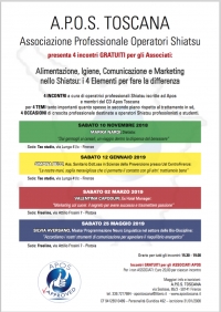 Alimentazione, Igiene, Comunicazione e Marketing nello Shiatsu: i 4 Elementi per fare la differenza - Apos Toscana - "Evento Apos Approved" - Firenze e Pistoia - 4 Incontri Gratuiti per Associati APOS