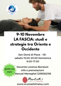 La Fascia, studi e strategie di trattamento fra oriente e occidente - Scuola di Shiatsu Puntoki -&ldquo;Evento Apos Approved&rdquo;- S.Don&agrave; di Piave 9/10 Novembre 2019