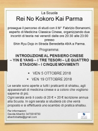 Introduzione al pensiero cinese &ndash; Yin e Yang &ndash; I Tre Tesori&ndash; Le 4 stagioni &ndash; I 5 movimenti -&ldquo;Evento Apos Approved&rdquo;- Parma - 5 e 19 Ottobre 2108